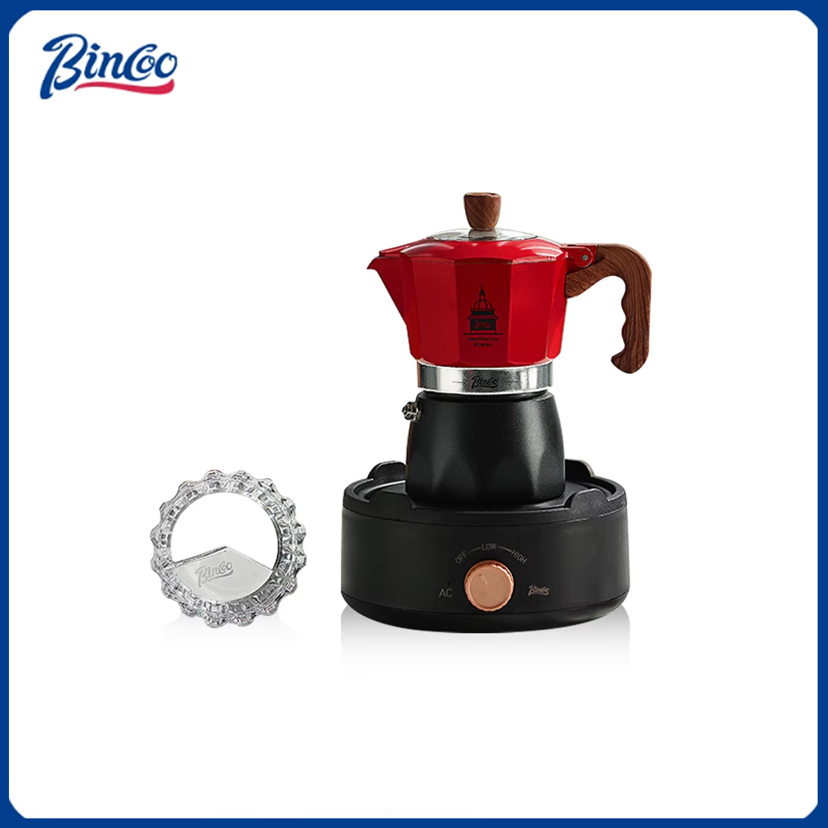 Moka Pot Stove - เครื่องชงกาแฟมอคค่าพ็อตแบบวาล์วคู่ Bincoo เครื่องชงกาแฟเอสเพรสโซแบบใช้ไฟฟ้า สำหรับเตาไฟฟ้า ชงกาแฟสไตล์อิตาเลียน ใช้ได้ทั้งในบ้านและนอกบ้าน