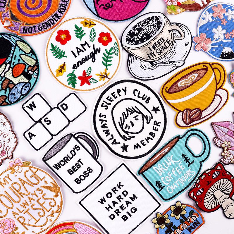 Coffee Tea Name - ถ้วยกาแฟแพทช์บนเสื้อผ้า DIY การ์ตูน Applique เหนื่อย Sleepy