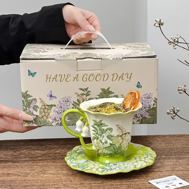 Xbloom Coffee Tea - ชุดน้ำชายามบ่ายลายดอกลิลลี่ออฟเดอะแวลเลย์ - ถ้วยเซรามิกคุณภาพสูง แก้ว และถ้วยกาแฟสุดหรู