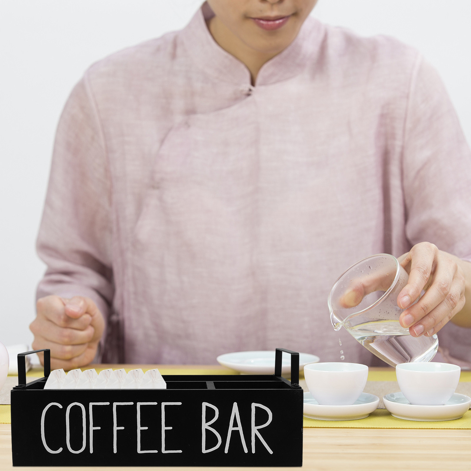 Coffee Tea Sugar - กล่องจัดระเบียบถุงชาไม้ หลายช่อง กล่องเก็บกาแฟและชา วางบนเคาน์เตอร์ ความจุขนาดใหญ่ ที่ใส่และจ่ายถุงน้ำตาล