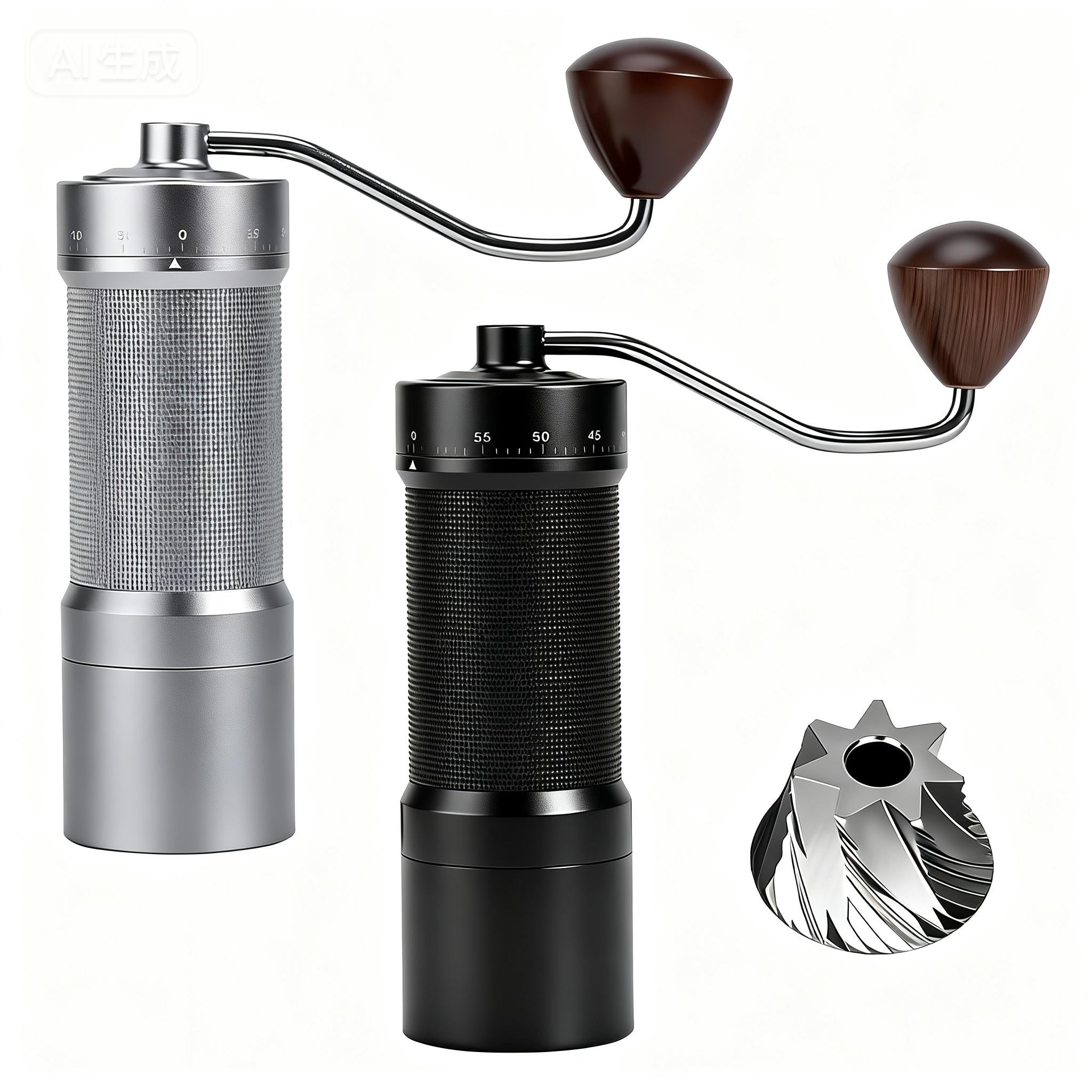 Burr Hand Grinder - เครื่องบดกาแฟแบบมือหมุนแม่เหล็ก ปรับระดับได้ 60 ระดับ, ใบมีดสแตนเลสทรงกรวยขนาด 48