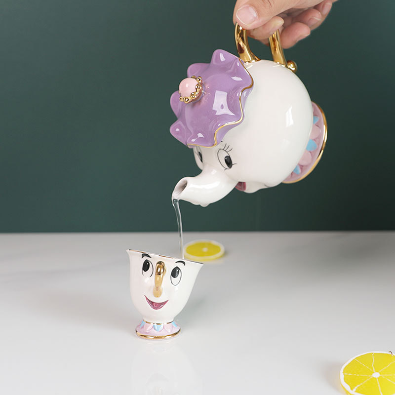 Coffee Tea And Sugar Set - กาน้ำชาพร้อมส่ง ลายการ์ตูนน่ารัก โฉมงามกับเจ้าชายอสูร แก้วกาแฟ มิสซิส พอตส์