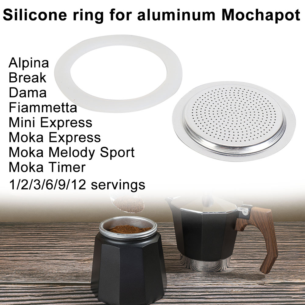 Moka Pot Stove - ปะเก็นซีลยางพร้อมตัวกรองหม้อเอสเปรสโซ1ชุดอุปกรณ์เปลี่ยนสำหรับหม้อต้มหม้อซิลิโคนปิดด้านบน