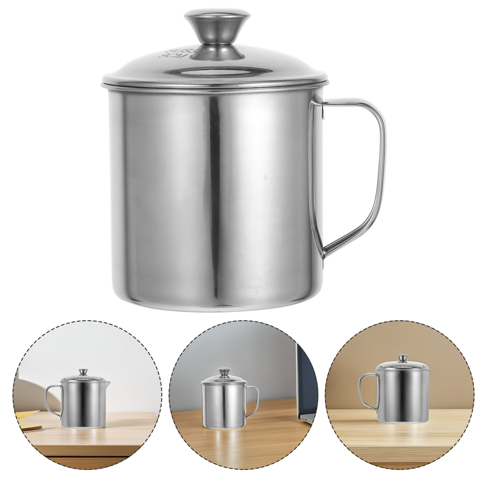 Coffee Tea & Espresso Appliances - แก้วสแตนเลสพร้อมฝาปิด ใช้ซ้ำได้ สำหรับกาแฟ แก้วชาเก็บอุณหภูมิสองชั้น มีหูจับ สำหรับพกพาไปเที่ยว