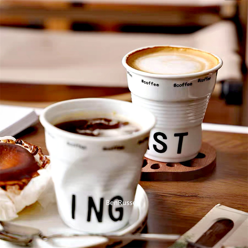 Coffee Tea Name - แก้วกาแฟแก้วกาแฟเซรามิกโอริกามิแบบนอร์ดิกพับได้แก้วนมที่ดื่มในตอนเช้า200มล. สไตล์เกาหลีตัวอักษรภาษาอังกฤษ