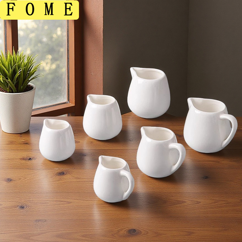 Barista Milk Jug - เหยือกนมเซรามิกขนาดเล็ก FOME พร้อมหูจับ เหยือกใส่นมสำหรับกาแฟเอสเพรสโซ เหยือกครีม เหยือกซอสสำหรับเสิร์ฟในครัว