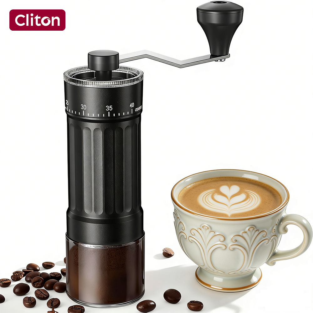 Burr Hand Grinder - เครื่องบดกาแฟแบบมือหมุนพร้อมใบมีดปรับระดับได้ ถอดประกอบได้ พกพาสะดวกสำหรับใช้งานกลางแจ้ง พร้อมมาตรวัด
