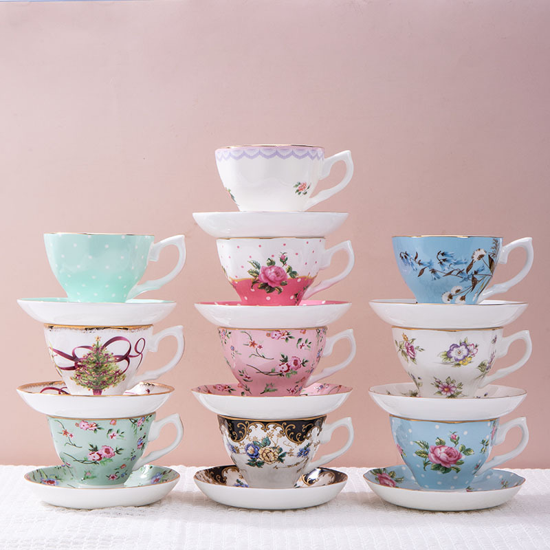 Xbloom Coffee Tea - ชุดกาแฟเซรามิกฝรั่งเศส 1 ชิ้น ชุดถ้วยน้ำชาและจานรองสไตล์ยุโรป ทำจากกระดูกจีน สำหรับจิบชายามบ่าย