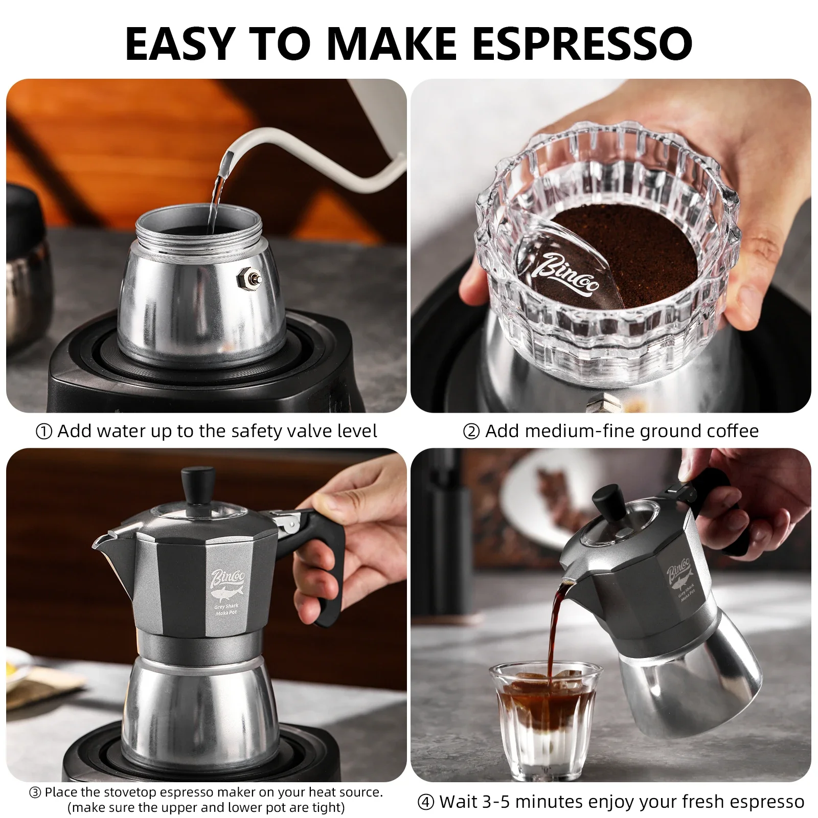 หม้อกาแฟโมก้าพอต Bincoo 2 ถ้วย - Moka Pot Stove บทวิจารณ์และราคา