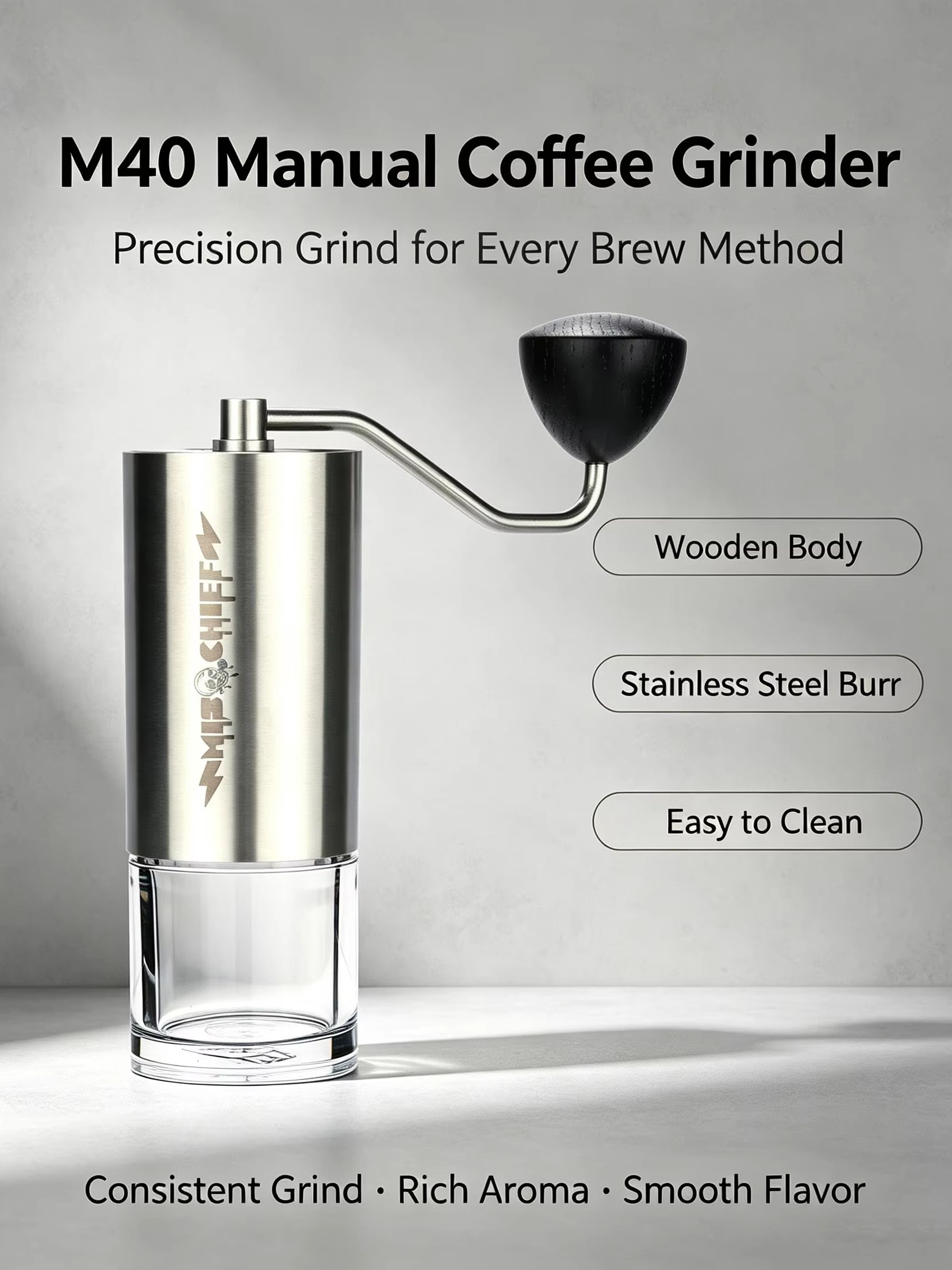 เครื่องบดกาแฟแบบมือหมุน MisChi - Burr Hand Grinder บทวิจารณ์และราคา
