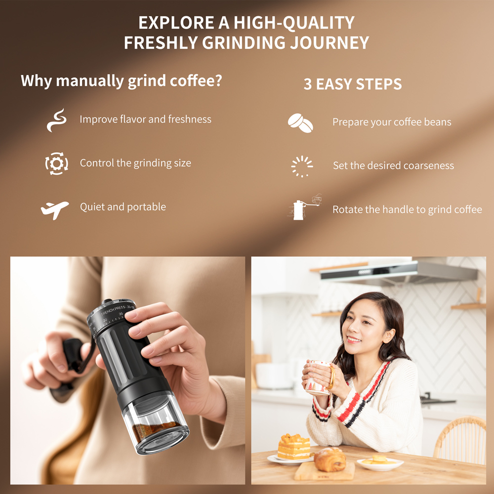 เครื่องบดกาแฟแบบมือหมุนพร้อมใบ - Burr Hand Grinder บทวิจารณ์และราคา